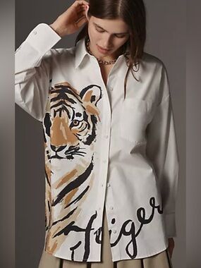 Anthropologie Bergen Buttondown XXSP Tiger NWT